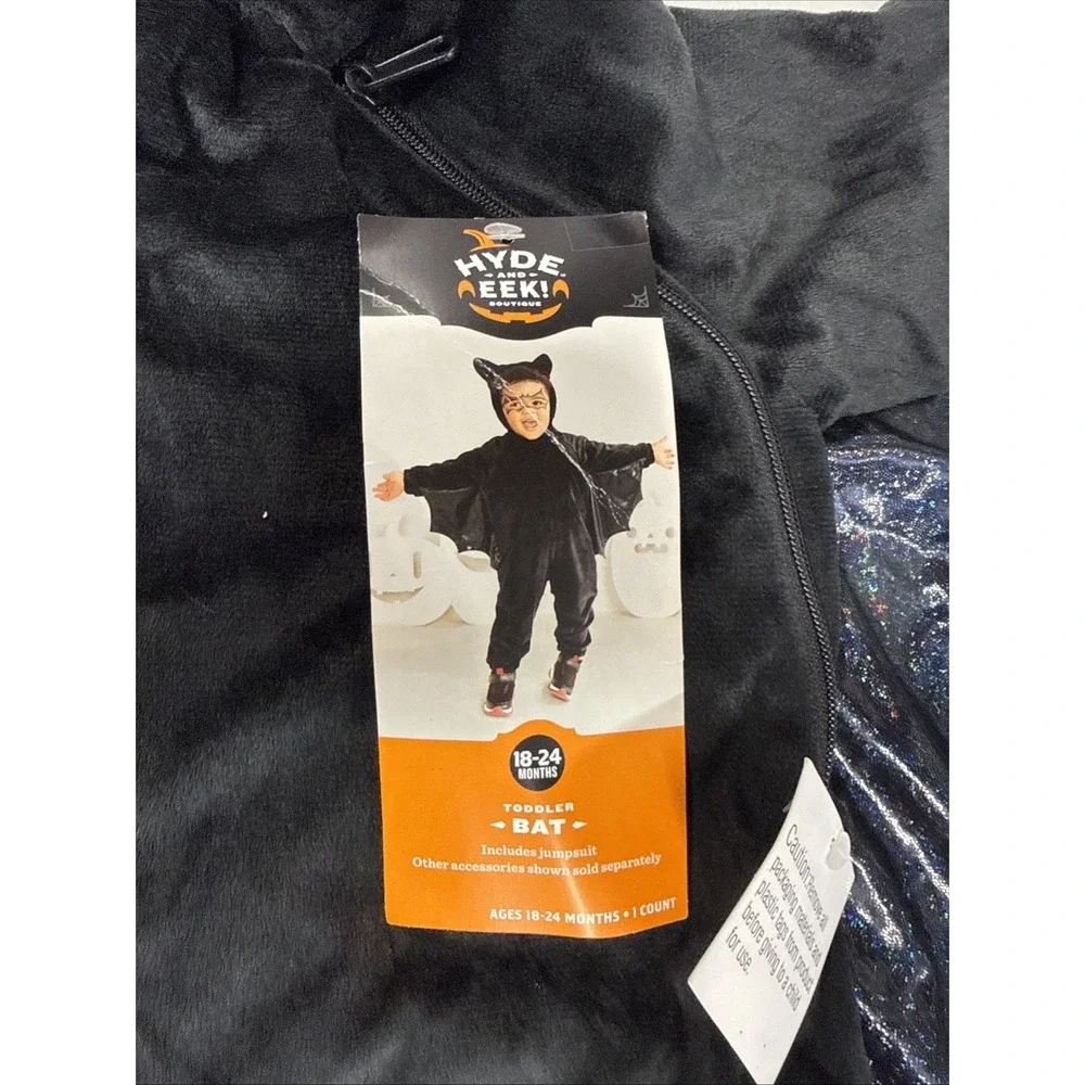 Toddler Bat Halloween Costume Black Velvet Iridescent Wings 18-24M NEW